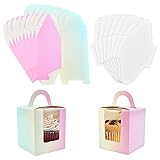 JUNMEIDO 20 PCS Cajas de Cupcakes Individuales Cajas para Muffins con Ventana Cajas para Guardar Magdalenas de Colores Empaques para Cupcakes de Carton para Tartas Galletas Postres -9.5 * 9.5 * 15cm