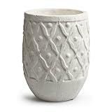 Black Velvet Studio Maceta Corfú Terracota, Color Gris Blanqueado. Su Relieve geométrico aporta Personalidad a tú Ambiente 22x18x18 cm.