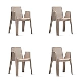 RESOL Play Set 4 Sillas de Jardín Apilables con Reposabrazos y Respaldo Ventilado | Terraza, Patio, Balcón, Comedor Exterior | Ligera y Resistente | Diseño Moderno - Color Marrón Arena