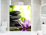 Oedim Vinilo para Mamparas de Ducha y Baños Piedras Negras, Agua y Flor Zen | 120x200cm | Adhesivo Resistente y de Fácil Aplicación | Pegatina Adhesiva Decorativa de Diseño Elegante