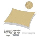 Sekey Toldo Vela de Sombra Rectangular HDPE Protección Rayos UV Resistente Permeable Transpirable para Patio, Exteriores, Jardín, con Cuerda y Kit de Montaje, Arena 2×4m