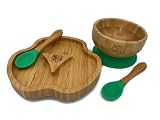Vajilla infantil de bambú. Set de plato y vaso de bambú con cuchara para bebes