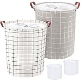 Cesto Ropa Sucia, 2 Piezas 62L Cestos para la Colada Plegables Impermeables de Algodón, Cestos de Lavandería con Asas y Cordón para Ropa Juguetes