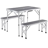 Casaria Set Mesa y 2 Bancos Plegables Mesita Picnic Camping Función Maleta Aluminio 4 Personas Jardín