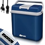 tillvex Nevera portátil eléctrica de 24 litros | Mini nevera portátil de 230 V y 12 V para vehículos coches camping | Enfría y calienta | Modo ecológico (Azul)