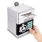 Auped Hucha electrónica con contraseña, Hucha Mini Hucha, Banco de Dinero de Las contraseñas para Dinero en Efectivo, Monedas, Mini Monedas, Mejor Regalo para niños (Plata)