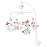 Fehn 057027 Móvil musical Aiko & Yuki, móvil con suave melodía y blandas figuras de peluche, Con sujeción, Para bebés de 0 a 5 meses, Tamaño: diámetro 40 cm, altura: 65 cm