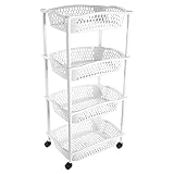 Acan Carrito verdulero con Ruedas 4 cestas de plástico Color Blanco 90 x 41 x 30 cm (Alto x Ancho x Profundo)
