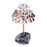 JSDDE Feng Shui - Árbol de dinero, árbol de la vida, fluorita, base de luorita, piedras preciosas naturales, árbol de la suerte, árbol de la familia, mesa de habitación, decoración (7 chakras)
