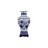 fanquare Jingdezhen Fishtail Jarrón de Porcelana Azul y Blanca, Florero de Cerámica Hecho a Mano Twig Lotus para Flores, Florero Decorativo Pequeño, Altura 30cm