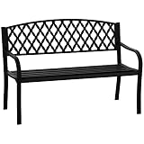 Outsunny Banco de Jardín de 2 Plazas con Respaldo Decorativo y Reposabrazos para Terraza Balcón Patio Exterior Carga 280 kg Hierro Fundido y Acero 128x58,5x89 cm Negro