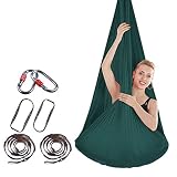 LWKBE Kit de Hamaca y Columpio de Seda aérea para Yoga para Mejorar Las inversiones de Yoga, la flexibilidad y la Fuerza del núcleo, 5M * 2.8M con mosquetones de Cadenas Tipo Margarita,Darkgreen