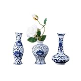 Juego de jarrones de porcelana de color azul y blanco, juego de 3 jarrones de cerámica pequeños para sala de estar, decoración del hogar, jarrones chinos (porcelana azul y blanca)