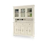 InHouse srls Aparador con Vitrina, Estilo Clasico, en Madera Maciza y MDF con Acabado Blanco Brillo con Decoraciones - Medidas 158 x 47 x 213 …