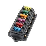 FULARR Premium 6 Vías Caja de Fusibles, Universal Circuito Estándar Cuchilla Portafusibles, con 10Pcs Gratis Estándar Cuchilla Fusibles, para Coche Barco Marino Trike –– 12V / 24V