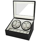 Feibrand Caja Relojes Automaticos Enrollador: Estuche para 4+6 Reloj Automático Giratoria Cajas Organizadora con Motor Silencioso de Cuero PU Hombre Watch Winder Box Guarda Relojes de Exhibición Negro
