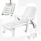 Tumbonas Blancas de plástico de Polipropileno, Muebles Elegantes y duraderos para su jardín/Ocio al Aire Libre, Tumbona Ligera Plegable para Piscina/Silla de Playa Junto al mar, Piscina de Hotel