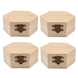 GORGECRAFT 4PCS Caja de Madera Sin Terminar Caja de Almacenamiento de Madera Hexagonal con Tapa con Bisagras Y Cierre Frontal para Bricolaje Artesanía de Pascua Hobbies Joyero, 3.6 x 3.4 Pulgada