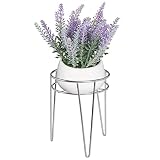 mDesign Portamacetas de estilo mediados de siglo de metal – Macetero de metal redondo de moderno diseño industrial – Versátil soporte metálico para interiores y exteriores – plateado
