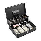HEOMU Caja de Dinero de Metal Caja de Seguridad con Cerradura, Moneda y Billetes Caja de Dinero Grande con Cerradura - 2019 Nueva Caja de Dinero de Metal 100% Segura, 30 cm x 24 cm x 9 cm, Negro