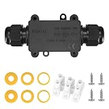 Caja de Conexiones IP68 Impermeable, 2 Vías Cajas de Empalmes Estanca Exterior Electrica, Conectores de Cable M20 para 4-8mm y 6-11mm Diámetro Cable, con Terminales 3 Pines