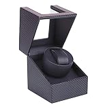 BeautySay ABC Soporte automático para reloj, con motor de carbono, caja de bobinador de reloj mecánico automático, carcasa de madera y cuero negro/cuero de fibra de carbono, motor japonés