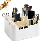 Organizador Escritorio Multiusos, Soporte de madera para control remoto de escritorio Lápiz de escritorio de madera, para tijeras teléfono móvil gafas mando a distancia (blanco)
