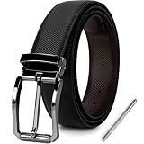 NEWHEY Cinturon Hombre Cuero Cinturones Piel Jeans Hombre Negro Hebilla Cinturon Reversible Hombre 3cm Ancho 125cm con Caja de Regalo.