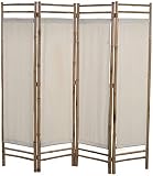 Separador de Ambientes Plegable, Biombo Plegable 4 Panel Divisor de Habitaciones Decoración Elegante Divide Espacio Tabique de Separación Bambú y Lona Crema,160 x 160 cm