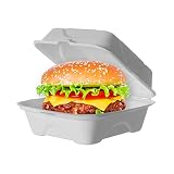 Caja para Hamburguesas 100% Biodegradable - 50 Unidades - Envases Desechables de Caña de Azúcar Para Alimentos - Caliente y Frío - Envases del Mediterráneo
