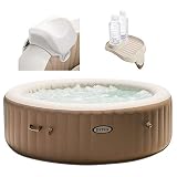 Intex 28403E Pure Spa - Bañera de hidromasaje hinchable para 4 personas con reposacabezas y portavasos