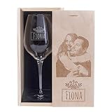 Copa de Vino grabada con Nombre y Caja grabada con Foto