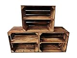 Cajas de fruta antiguas flameadas, de madera, 50 x 40 x 30 cm, con suelo intermedio, de larga duración, ideal para la construcción de muebles