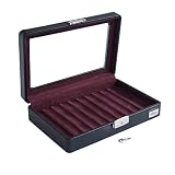 Cordays Estuche Expositor con 10 Compartimentos paraBolígrafos o Plumas Estilográficas para Hombre, Caja para Bolígrafos o Plumas, Joyero con Vitrina de Cristal, Caja Organizadora de Auténtica Piel Suave Europea Hecho a Mano, Negro