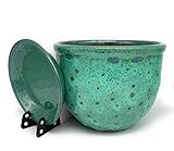 Sun Cakes Maceta de cerámica esmaltada con platillo para suculentas/orquídeas (30 cm x 22 cm), Color Verde