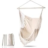 Chihee Silla de Hamaca Silla Columpio Colgante Grande Relax Tejido de algodón para una Comodidad Borlas Elegantes Metal Fuerte Barra separadora Combinación de 3 Secciones Desmontable