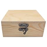 Acan Caja de Madera Cuadrada con Cierre metálico 12 x 12 x 5,3 cm, cajita Decorativa de Madera Natural sin Tratar para Manualidades, Guardar Objetos pequeños, Joyas, Regalo Original