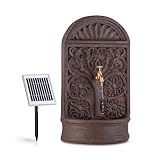blumfeldt Blumquell - Fuente Solar Decorativa, Longitud Cable 5 m, Iluminación LED Blanca, Batería de Litio, Potencia 2 W, Circuito de Agua Cerrado, Uso en Exterior, Piedra Artificial, Marrón