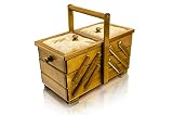Preciosa CAJA DE COSER Marrón de 36cm con PIN COJIN, Joyero de Madera