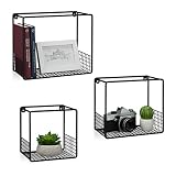 Relaxdays Estantería de Pared, Tres estantes flotantes, Muebles de salón, Diseño Moderno, Metal, 15 cm, 3 Uds, Negro