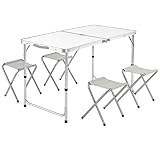 Casaria Mesa de Aluminio Plegable XXL 4 taburetes Plegables función de Maleta Camping Transporte fácil Blanco jardín
