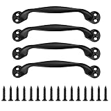 4 Piezas Tirador de Puerta, Tiradores de Armario Negros, Manijas para Puerta de Granero, Tiradores de Muebles, Tiradores Forma de Arco para Jardín Puerta Madera, con Tornillos - 129 mm
