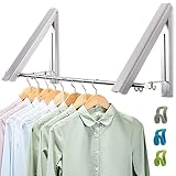 LIVEHITOP Plegable Perchero de Pared 2 Piezas, Abatible Aluminio Ropa Percha Organizador con Ganchos y Tubo para Sala, Cuarto, Baño, Balcón, Oficina, Ahorra Espacio