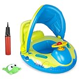 joylink Flotador Hinchable Bebé, Piscina Barco Inflable Flotador con Toldo y Volante, Anillo de Natación Baby Swim Float para Bebés Niños de 1 Años y Más