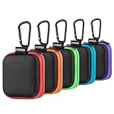 Estuche para Auriculares, SUNGUY [Paquete de 5] Estuche pequeño para Auriculares Cuadrados Estuche portátil Mini Estuche de Almacenamiento con mosquetón para Auriculares con Cable en la Oreja