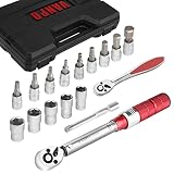 VANPO 1/4' Llave Dinamométrica, Llave de Torque 5-25 Nm, Precisión ±3%, 17 Piezas Reparación Juego para Bicicleta de Carretera y Montaña con Barra de Extensión, 1/4' Llave de Ttrinquete, Puntas Vasos