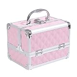HOMCOM Maletín de Maquillaje Organizador Cosméticos Profesional Estuche de Maquillaje Caja de Belleza Portátil Con Cerradura Varios Compartimientos 20x15x15cm Aluminio