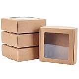 BENECREAT 20 cajas de papel de estraza cuadradas de 9,5 x 9,5 x 3 cm, con ventanas transparentes, para fiestas, panaderías y para envolver joyas