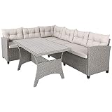Casaria Sofá de Jardín de Esquina 6 Personas Conjunto de Comedor de Poliratán Mesa WPC Sillón Exterior Beige
