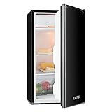 Klarstein Alleinversorger - Nevera Clase F, Congelador, 5 Niveles de Control de Temperatura, Bisagra Puerta Intercambiable, Capacidad Nevera 90 L, Congelador 7 L, Puerta Acero Inoxidable, Negro